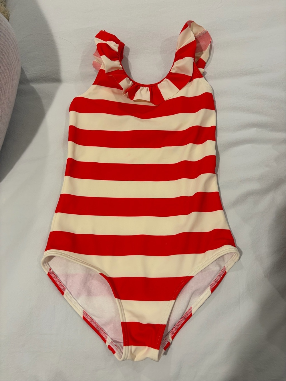 Mini Boden Girls Red & Cream Stripe One-Piece Swimsuit 6/7
